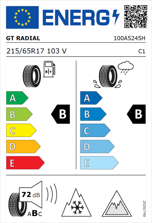 Tyre Label for GT Radial 4Seasons 215/65R17 103V
